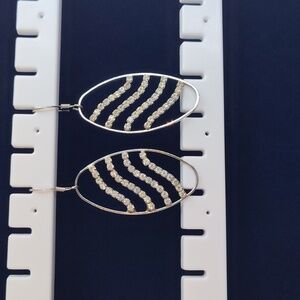 Elegant Rhinestone and Silver Wave Earrings